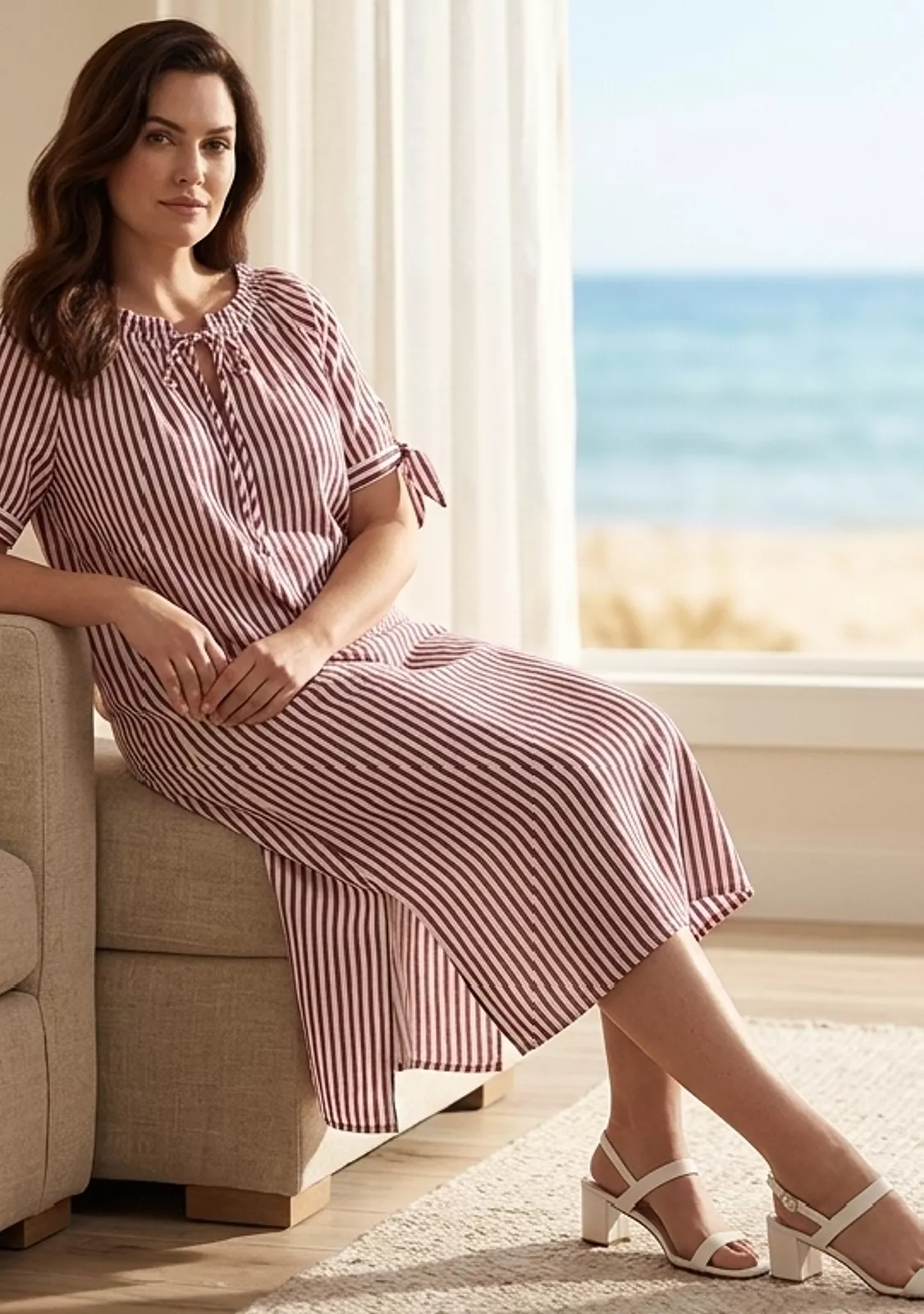 Пляжная туника в полоску