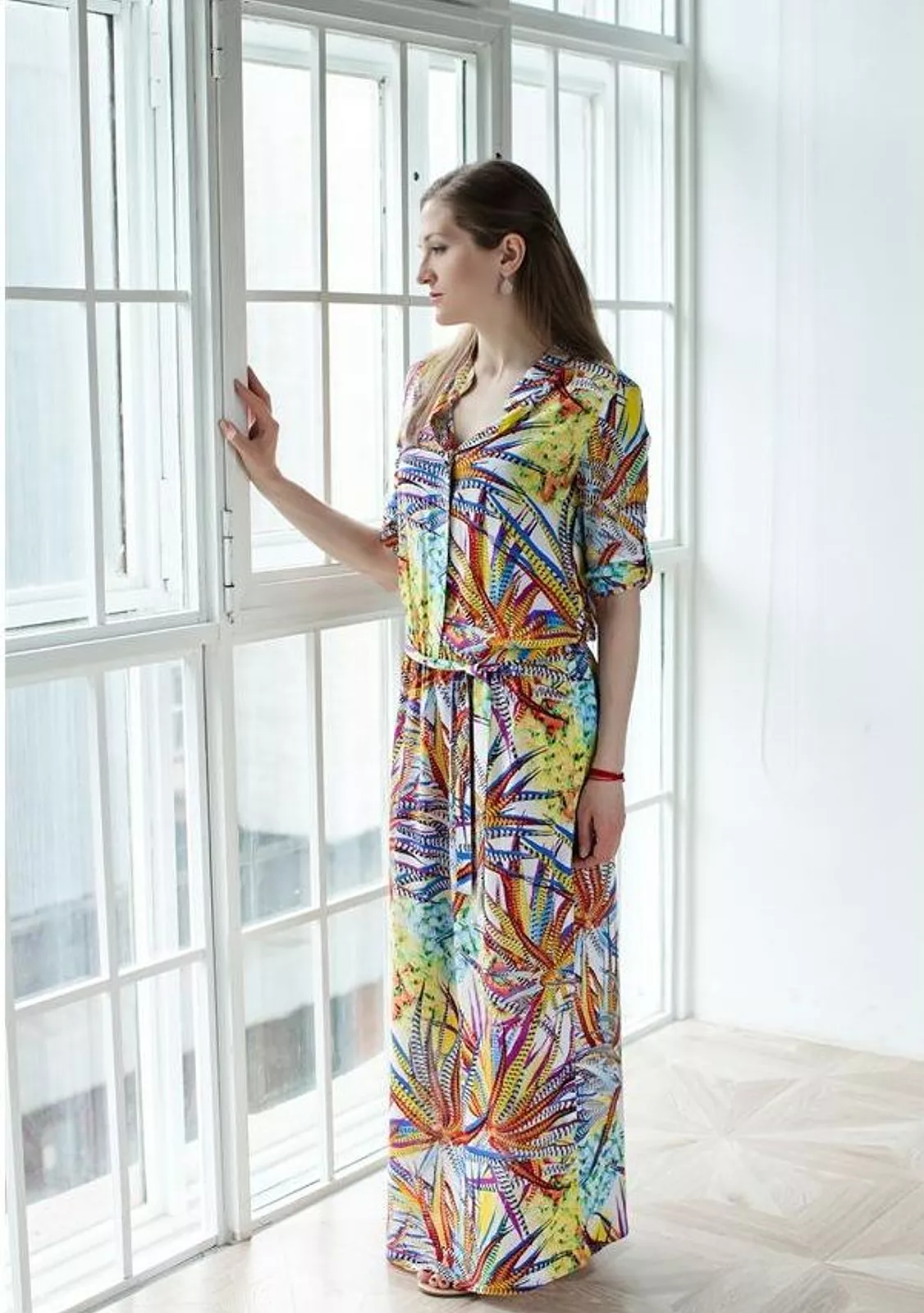 Длинная цветная туника в пол штапель