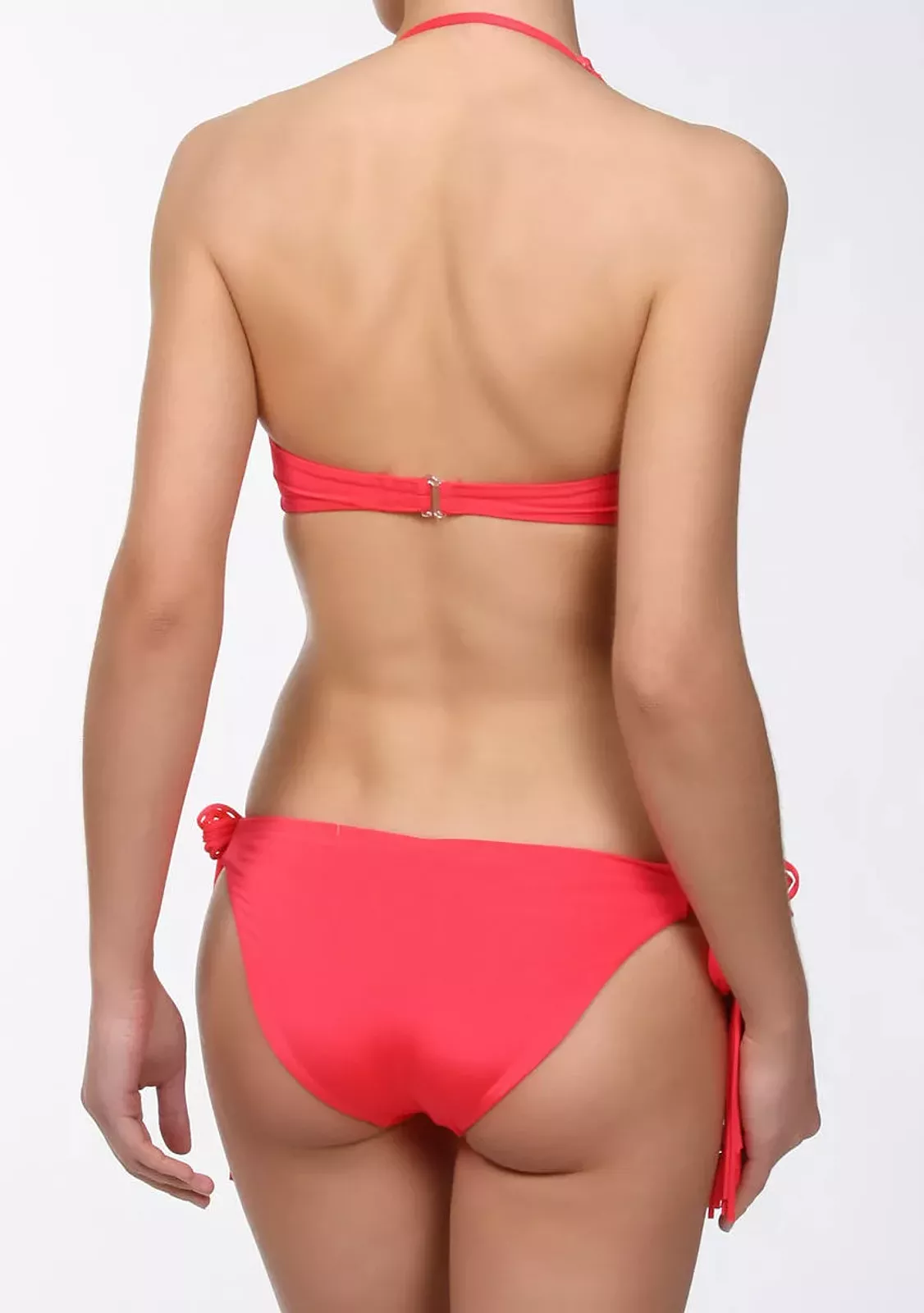 Красный купальник бикини с завязками-спагетти