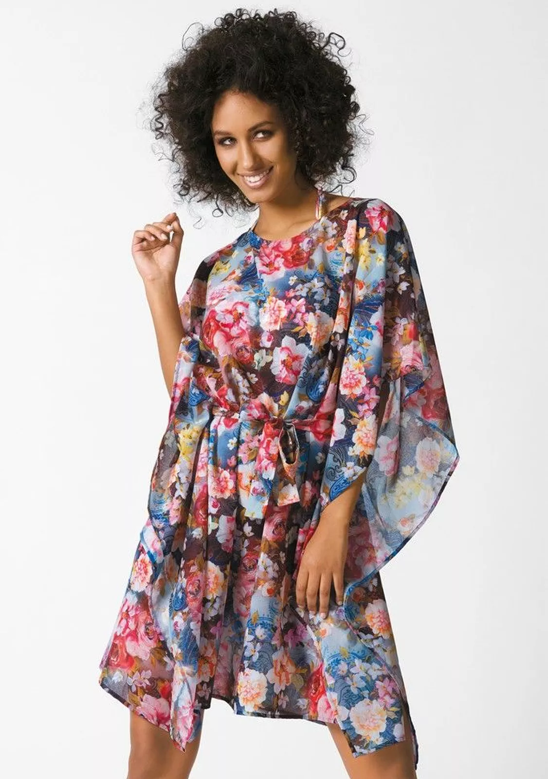 Пляжная туника из шёлка на поясе