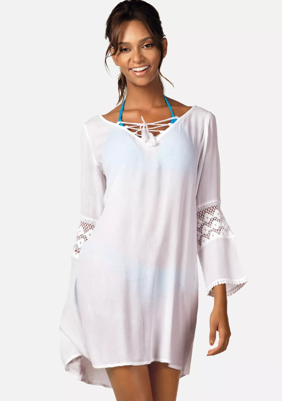 Белая пляжная туника с узором