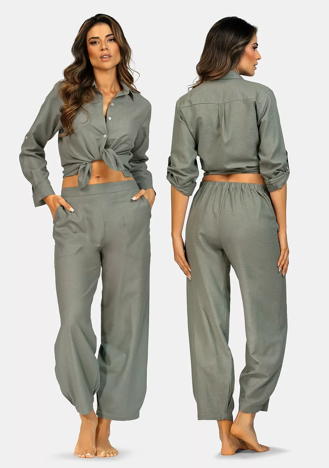 Feba collection пляжные брюки цвета хаки из льна