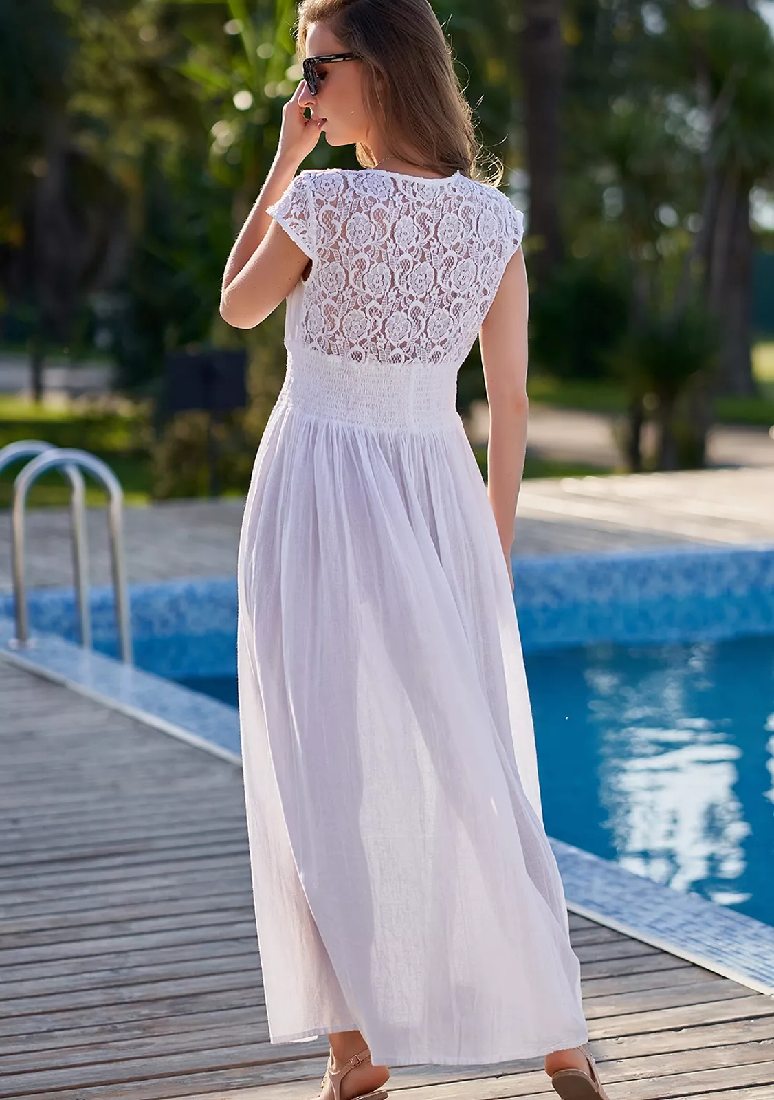 Сарафан белого цвета в пол, хлопок